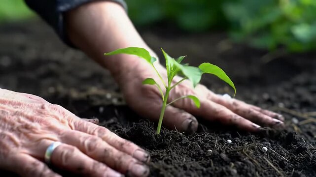 Pepper pepper planting hands seedling young plant a planting plant representing authentic visual style and cinematic detail.