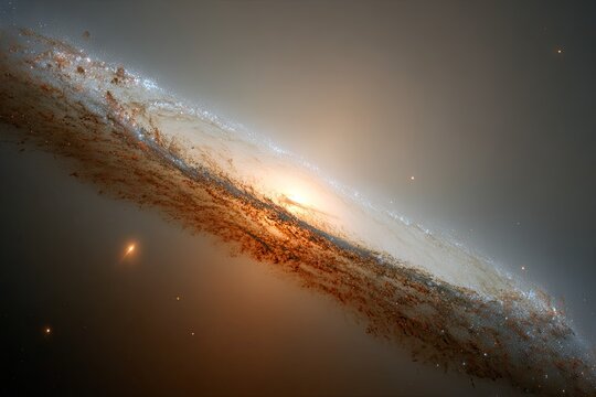 Edge-on galaxy with bright central bulge and dusty, dark lanes - Powered by Adobe