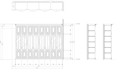 Luxury Classic Interior Design Cabinet with Decorative Wood Trim — Including Floor Plan, Elevation, and Construction Section Drawings