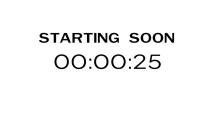 Countdown timer illustration.  Starting soon timer clock. Minute and second timer number.