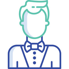Formal Wear Icon with Bow Tie and Buttoned Shirt Representing Service or Event Staffing with a Clean Outline and Subtle Color Accents on a Transparent Background