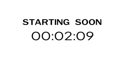 Countdown timer illustration.  Starting soon timer clock. Minute and second timer number.
