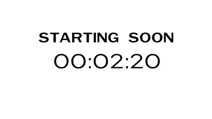 Countdown timer illustration.  Starting soon timer clock. Minute and second timer number.