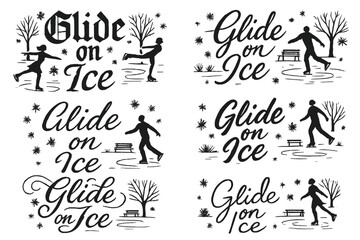 Calligraphy Ice Skating Art. Glide on Ice. Create a calligraphy lettering illustration of the phrase: Glide on