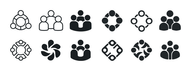 Diverse group icon set: collaborative teamwork symbols