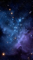 Obraz premium Starry Night Sky with Bright Stars and Nebula in Deep Blue and Purple Colors