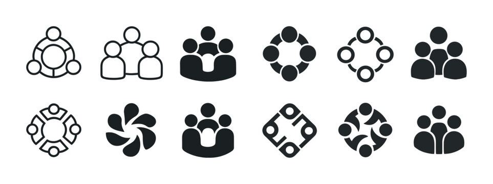 Diverse group icon set: collaborative teamwork symbols