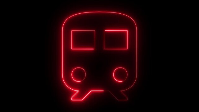 Glowing neon train icon animation on black background.  neon train icon animation. Railway train icon glowing neon animation on black background. 4k animation