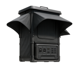 Portable emergency station featuring spacious side awnings and built-in power source.