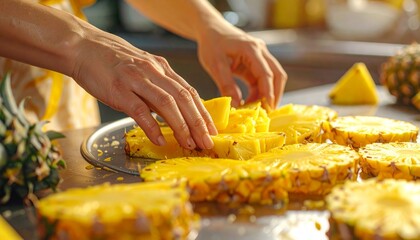 Preparing Fresh Pineapple - A Close-Up of Sliced Fruit.