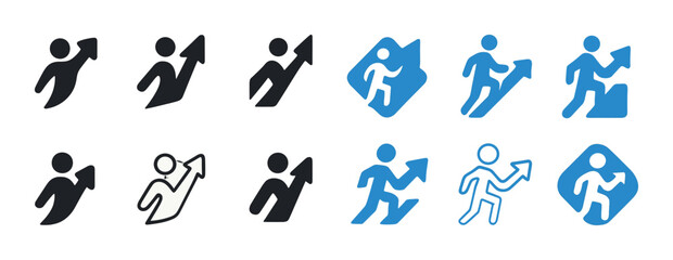 Fototapeta premium Arrow and person icons in various styles indicating growth and progress