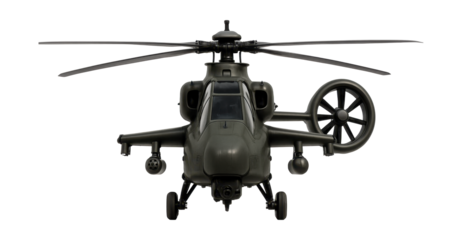 Noise-reduced attack helicopter featuring a shrouded tail rotor.