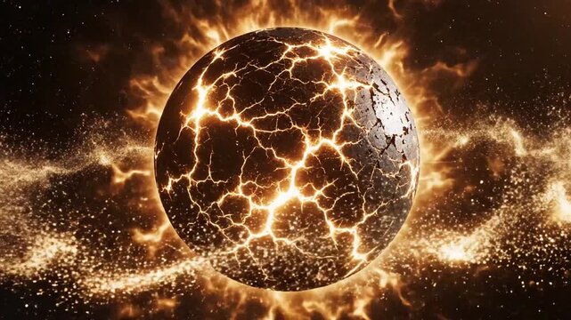 Fiery orb ruptures amidst swirling explosion