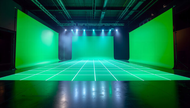 empty room with light with green screen