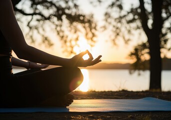 Serene woman meditating in gyan mudra pose, finding inner peace and balance