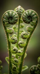 Intricate Detail of Unfurling Fern Fiddleheads in Lush Green Habitat