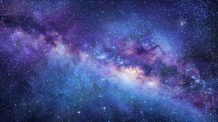 Fototapeta premium Nebulous galaxy with purple and blue hues; cosmic stardust and celestial swirls