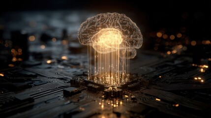 Mind and Machine: An ethereal representation of the brain, interwoven with intricate circuit boards, illuminates the convergence of human intellect and technological innovation.