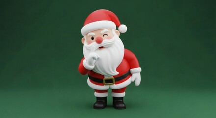3D cartoon Santa Claus winking with secret on green background.