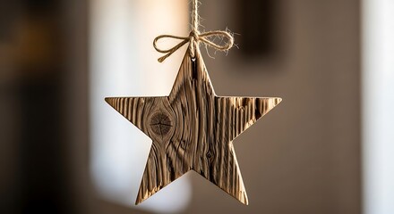 Rustic wooden star ornament with twine hanger perfect for natural and cozy holiday decorations