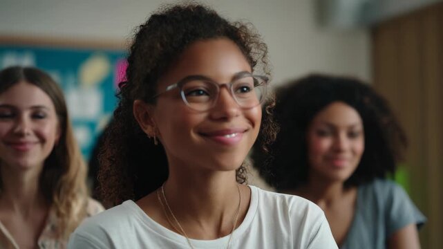 Diverse Students in a Classroom Learning, Listening, and Smiling