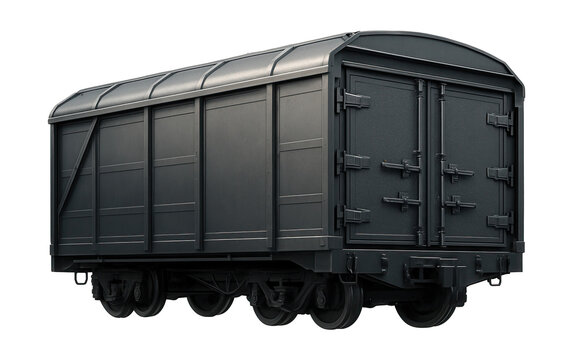 Armored logistics railcar with robust cargo doors for secure transport.