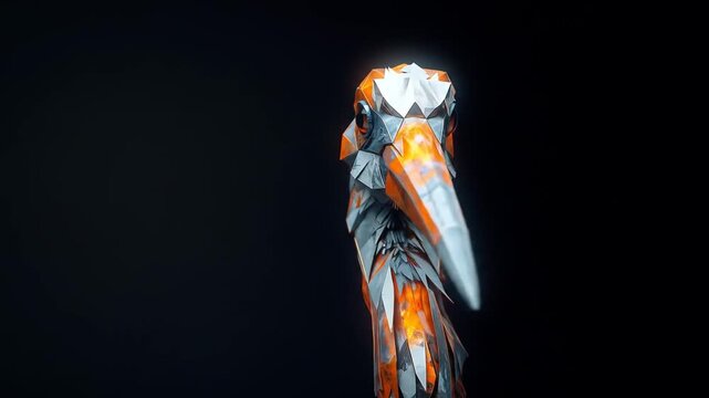 Geometric Origami Bird Sculpture Against Dark Background.