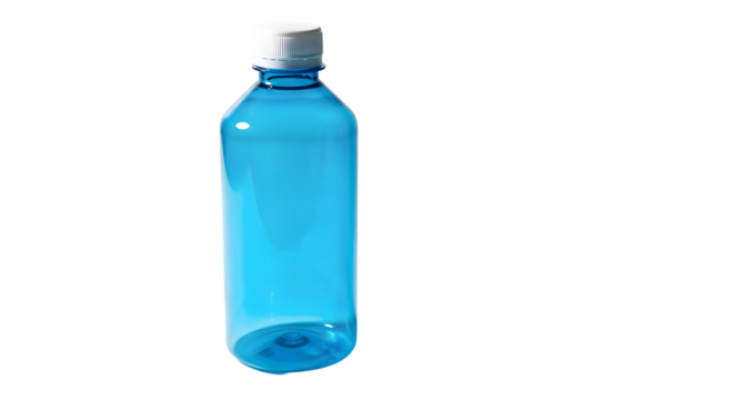 Blue plastic water bottle with white cap isolated on transparent background