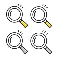発見アイコン。検索アイコン。虫眼鏡。Discovery icon. Search icon. Magnifying glass.