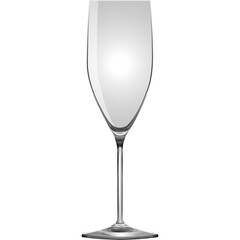 Elegant Tall Champagne Flute Glass With Clear Liquid And Reflective Surface Isolated On White Background