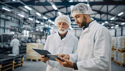 Quality Control Inspectors in Food Production Facility Checking Inventory