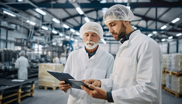 Quality Control Inspectors in Food Production Facility Checking Inventory