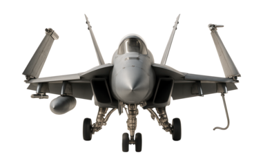 Fighter jet with folding wings and tailhook for carrier operations.