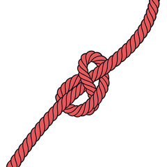 long bound thin red rope string isolated on white