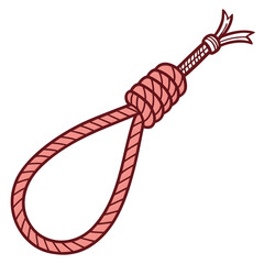 long bound thin red rope string isolated on white