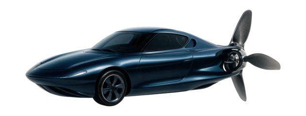 Streamlined amphibious vehicle with a retractable propeller.