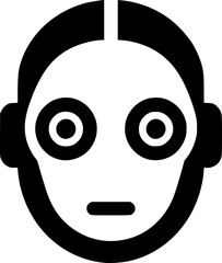 Obraz premium Minimalist black and white robot face icon with clean lines, no shading, modern and simple, isolated on white, scalable for logos or digital use.