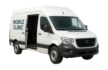 High-roof mobile clinic van with a sliding side door.
