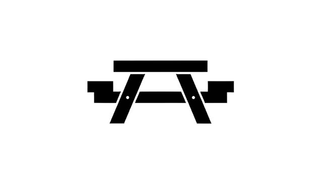 Vector illustration&nbsp;of simple black silhouette icon of a picnic table with attached benches, isolated on transparent background