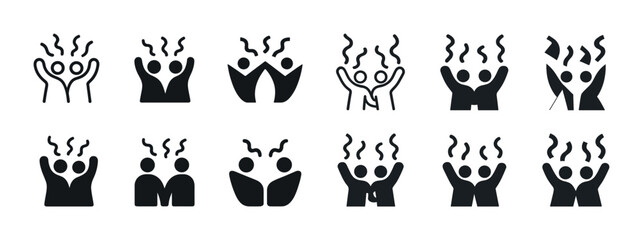 Fototapeta premium Collection of stick figure icons expressing celebration and joy