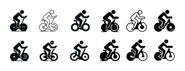 Set of cycling icons: diverse poses and styles for fitness enthusiasts