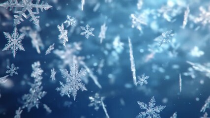 Delicate, ice crystals suspended in soft blue light, intricate snowflake patterns drifts gracefully.! - Powered by Adobe