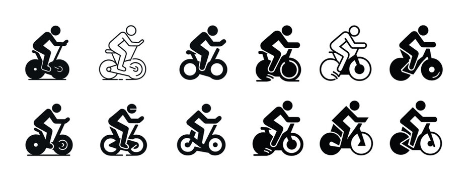 Set of cycling icons: diverse poses and styles for fitness enthusiasts