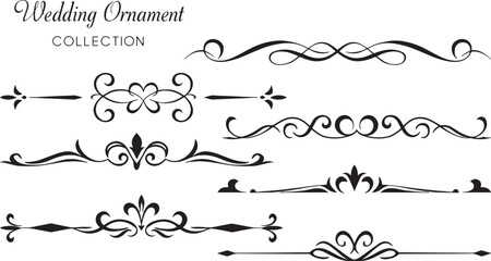 Obraz premium Elegant wedding ornament vector set with vintage flourishes, decorative dividers, swirls and floral elements