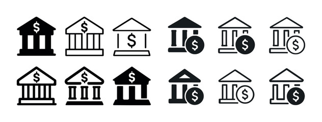 Obraz premium Set of bank icons: money, currency, finance, dollar symbols