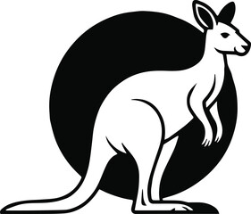 kangaroo logo silhouette vector black and white circle emblem
