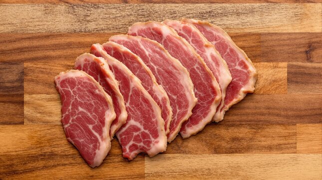 Bacon slices on wooden cutting board