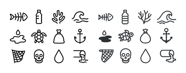 Environmental icons highlighting pollution and marine life conservation needs