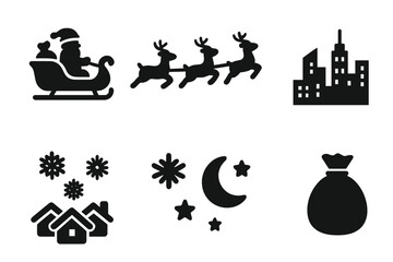 Naklejka premium Santa's Sleigh Icons. Santa Claus flying over the city. Filled icon set of Santa Claus flying over the city: