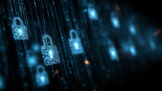 Cybersecurity Fortress: Conceptual imagery of digital padlocks. A visual metaphor of data protection, internet security, and digital privacy.